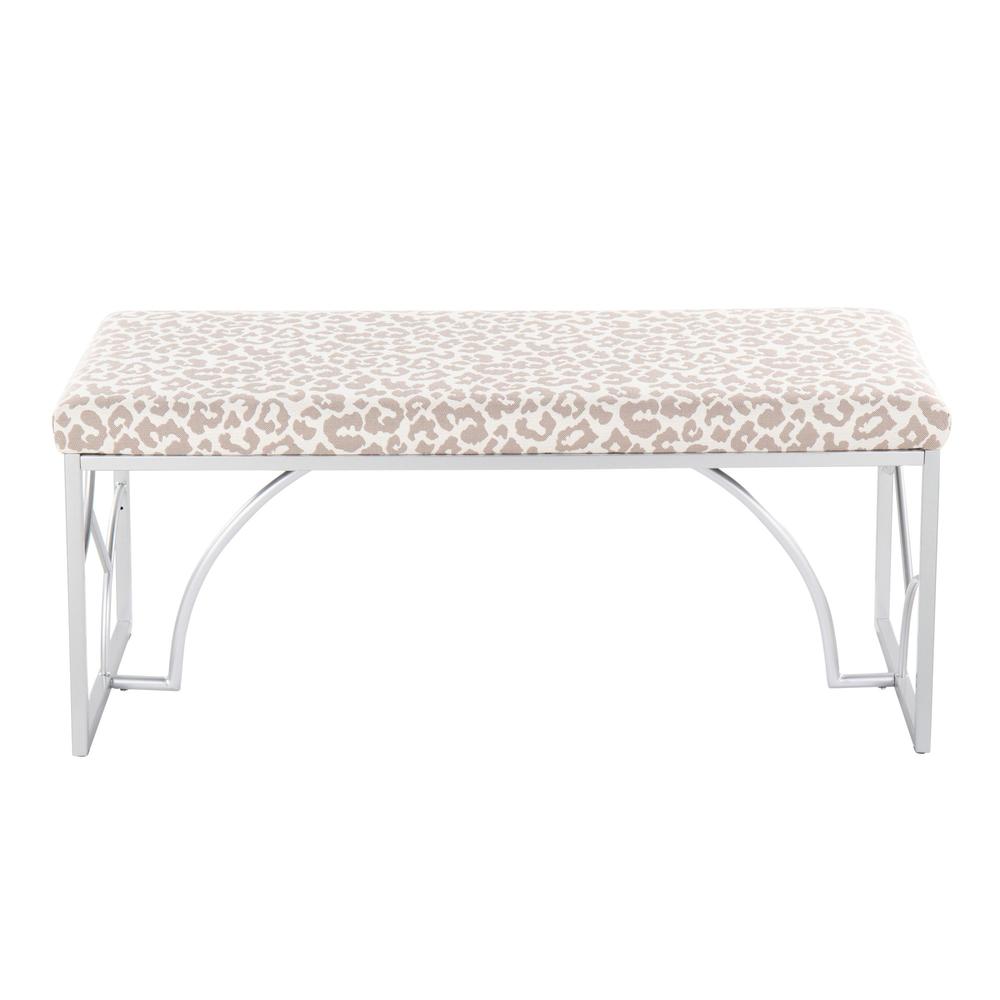 Silver Metal, Grey Leopard Fabric Constellation Bench