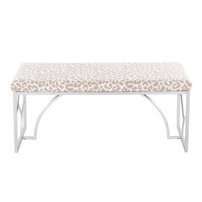 Silver Metal, Grey Leopard Fabric Constellation Bench