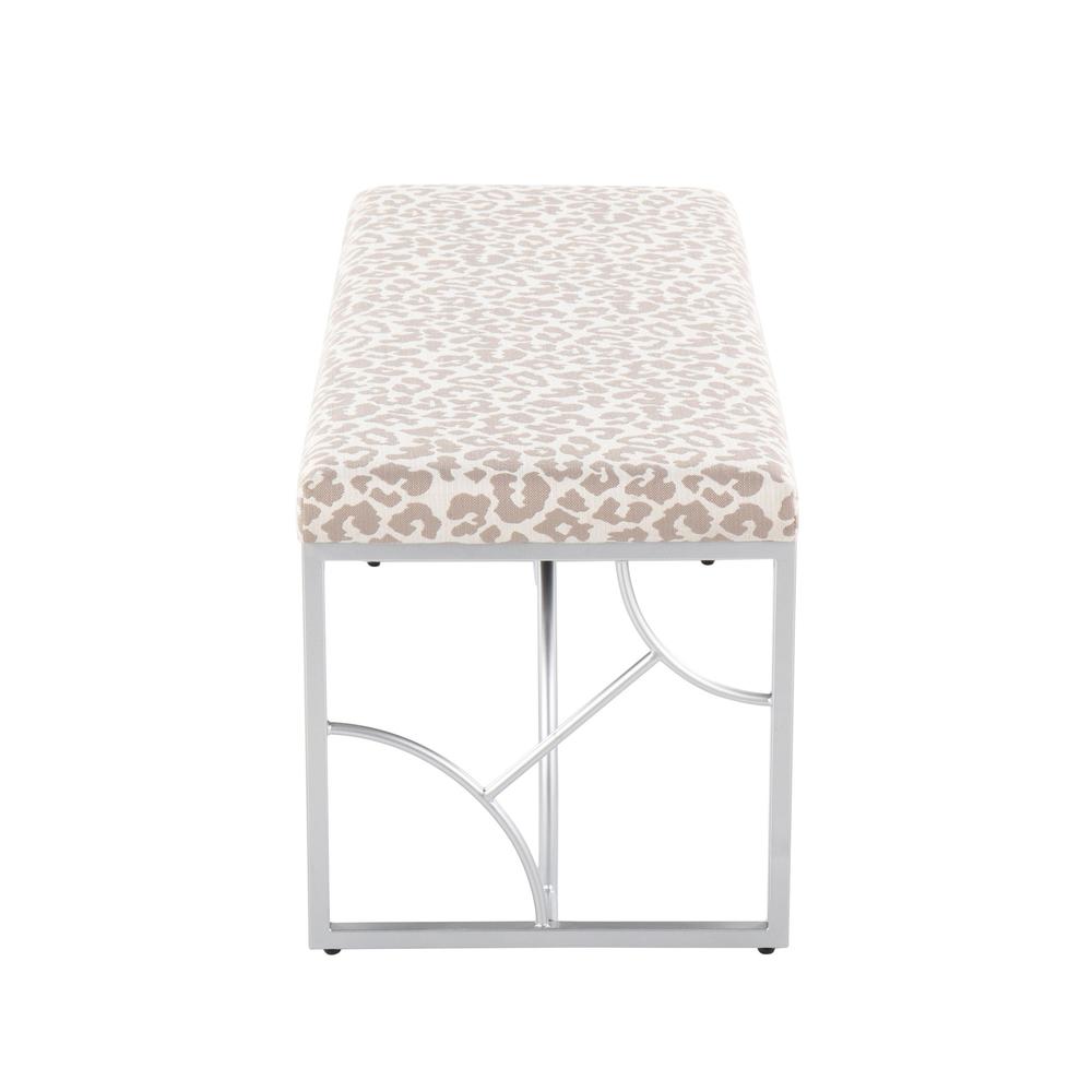 Silver Metal, Grey Leopard Fabric Constellation Bench