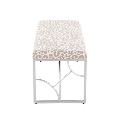 Silver Metal, Grey Leopard Fabric Constellation Bench