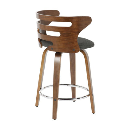 Walnut Wood, Charcoal Fabric, Chrome Cosini Counter Stool - Set of 2