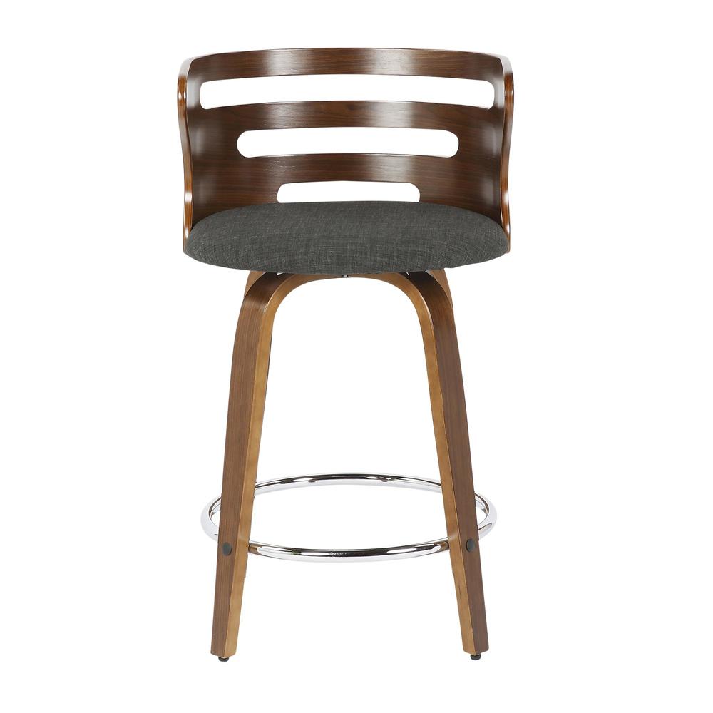 Walnut Wood, Charcoal Fabric, Chrome Cosini Counter Stool - Set of 2