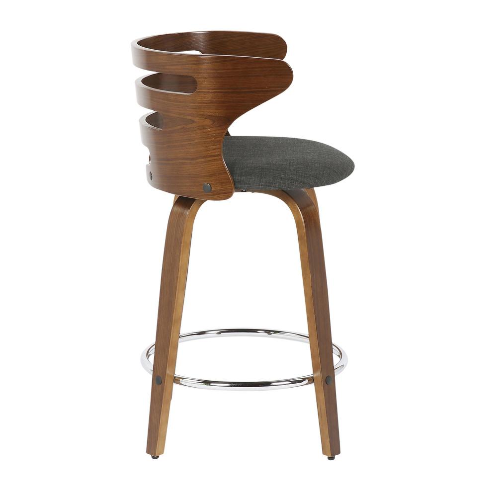 Walnut Wood, Charcoal Fabric, Chrome Cosini Counter Stool - Set of 2