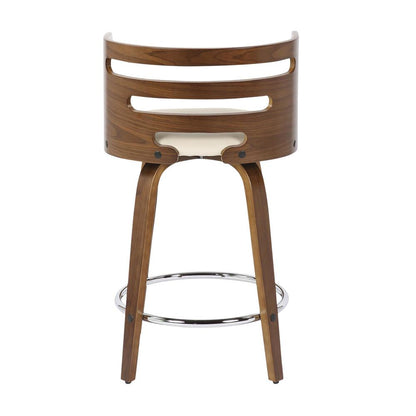Walnut Wood, Cream PU, Chrome Cosini Counter Stool - Set of 2
