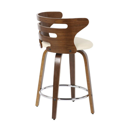 Walnut Wood, Cream PU, Chrome Cosini Counter Stool - Set of 2