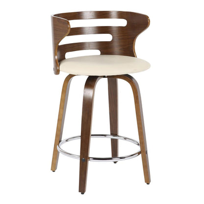 Walnut Wood, Cream PU, Chrome Cosini Counter Stool - Set of 2