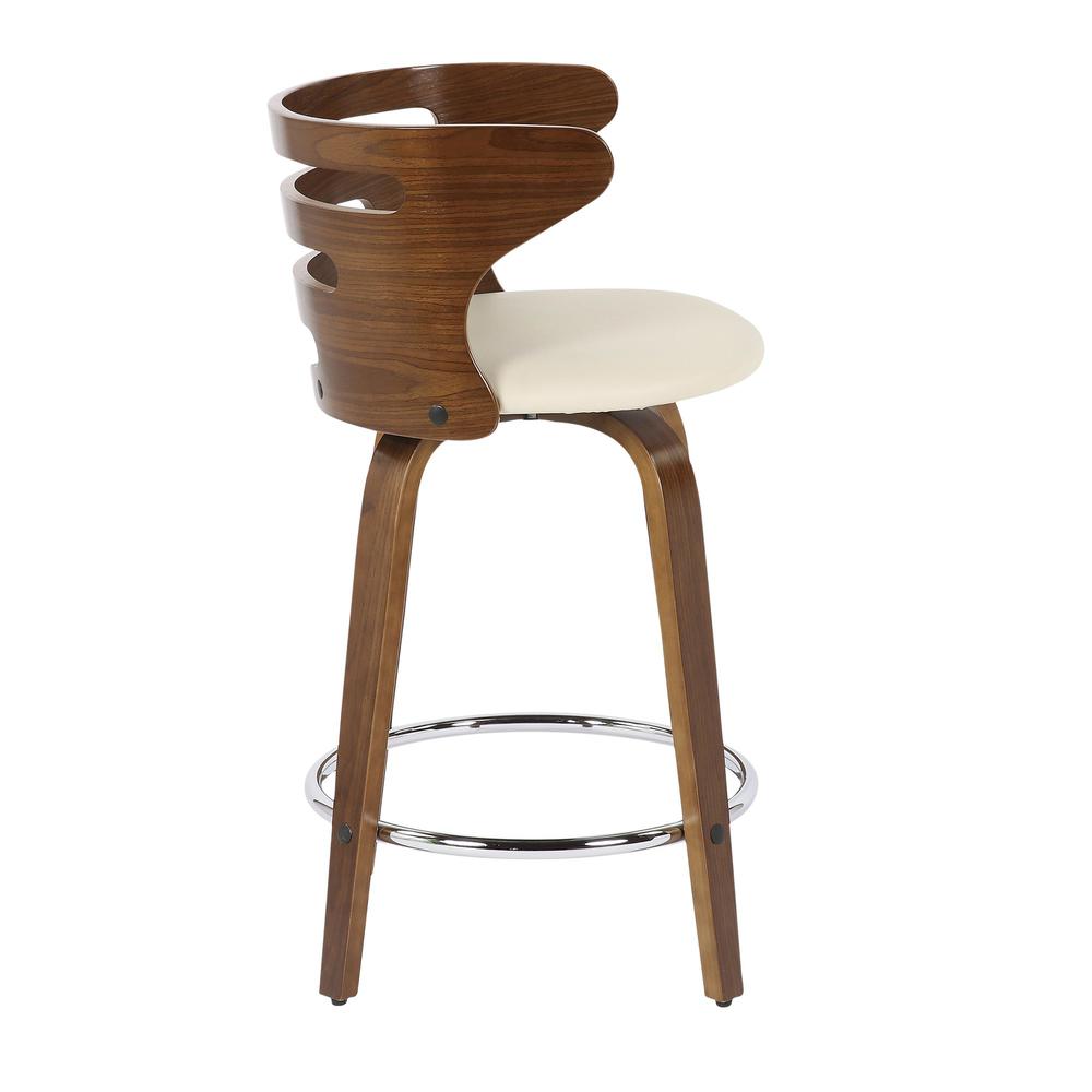 Walnut Wood, Cream PU, Chrome Cosini Counter Stool - Set of 2