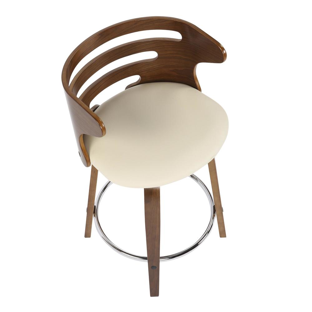 Walnut Wood, Cream PU, Chrome Cosini Counter Stool - Set of 2