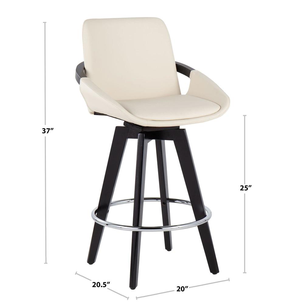 Black Wood, Chrome, Cream PU Cosmo Swivel Fixed-Height Counter Stool - Set of 2