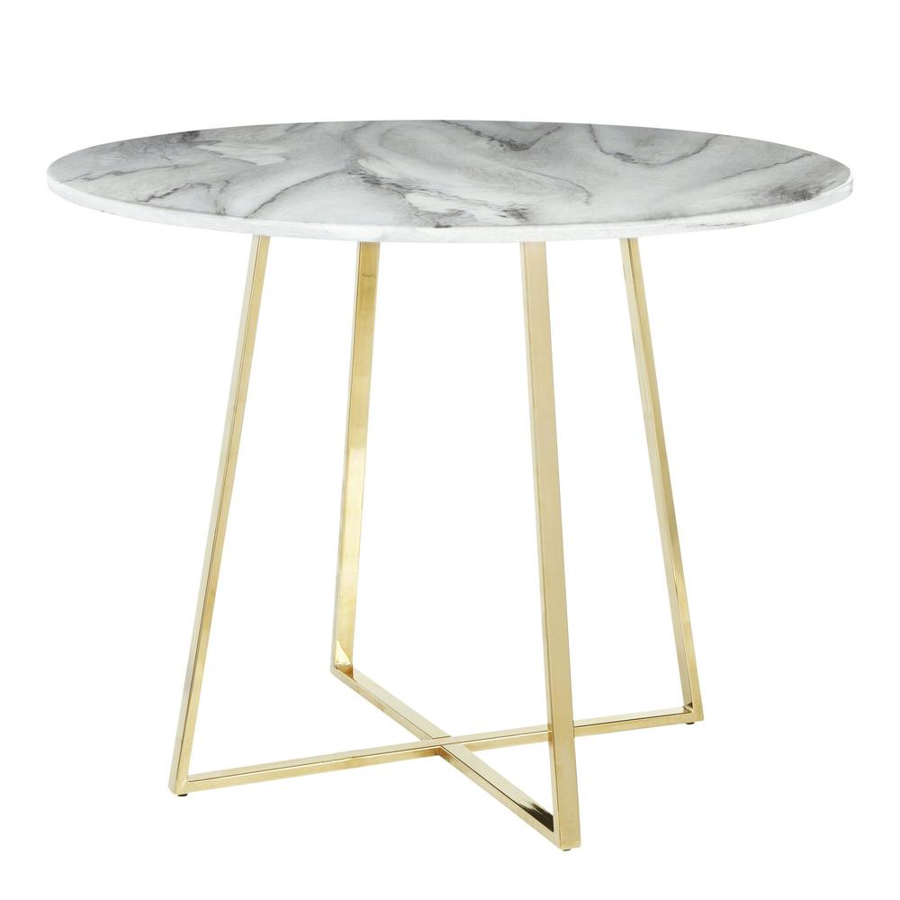 Gold Metal, White Marble Cosmo Dining Table