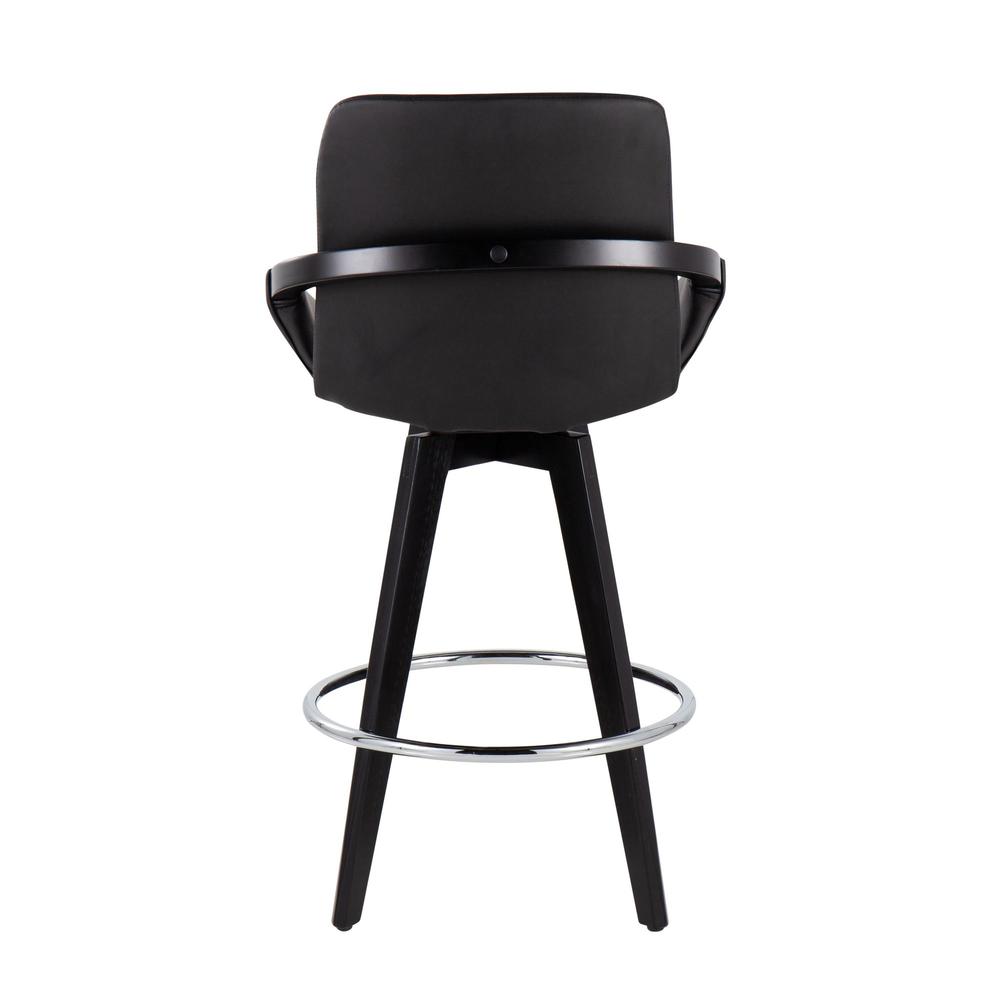 Black Wood, Chrome, Black PU Cosmo Swivel Fixed-Height Counter Stool - Set of 2