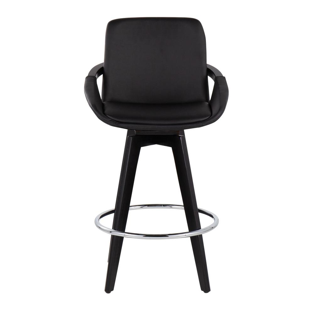 Black Wood, Chrome, Black PU Cosmo Swivel Fixed-Height Counter Stool - Set of 2