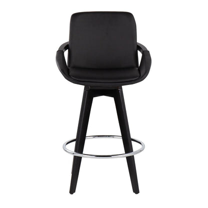 Black Wood, Chrome, Black PU Cosmo Swivel Fixed-Height Counter Stool - Set of 2