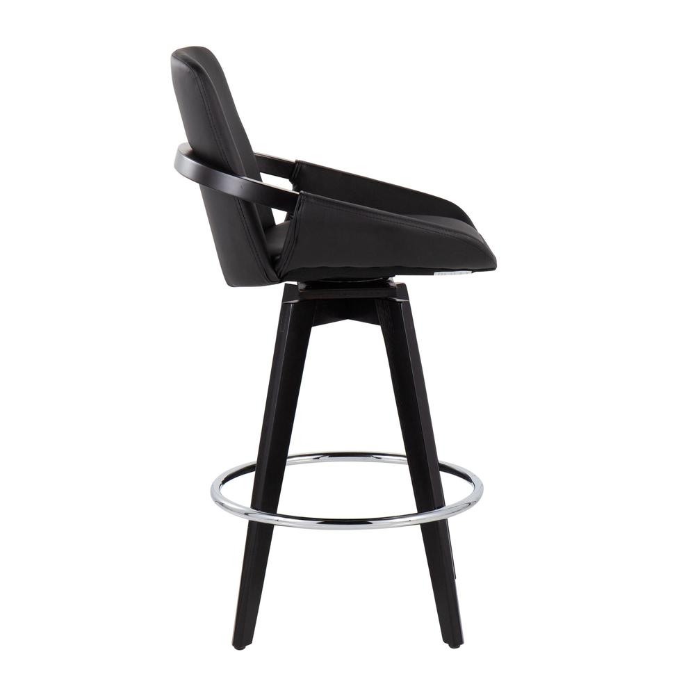 Black Wood, Chrome, Black PU Cosmo Swivel Fixed-Height Counter Stool - Set of 2