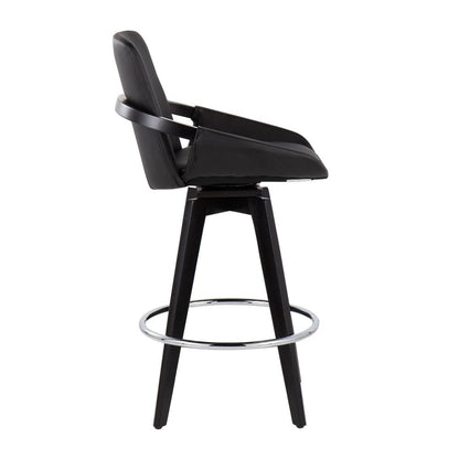 Black Wood, Chrome, Black PU Cosmo Swivel Fixed-Height Counter Stool - Set of 2