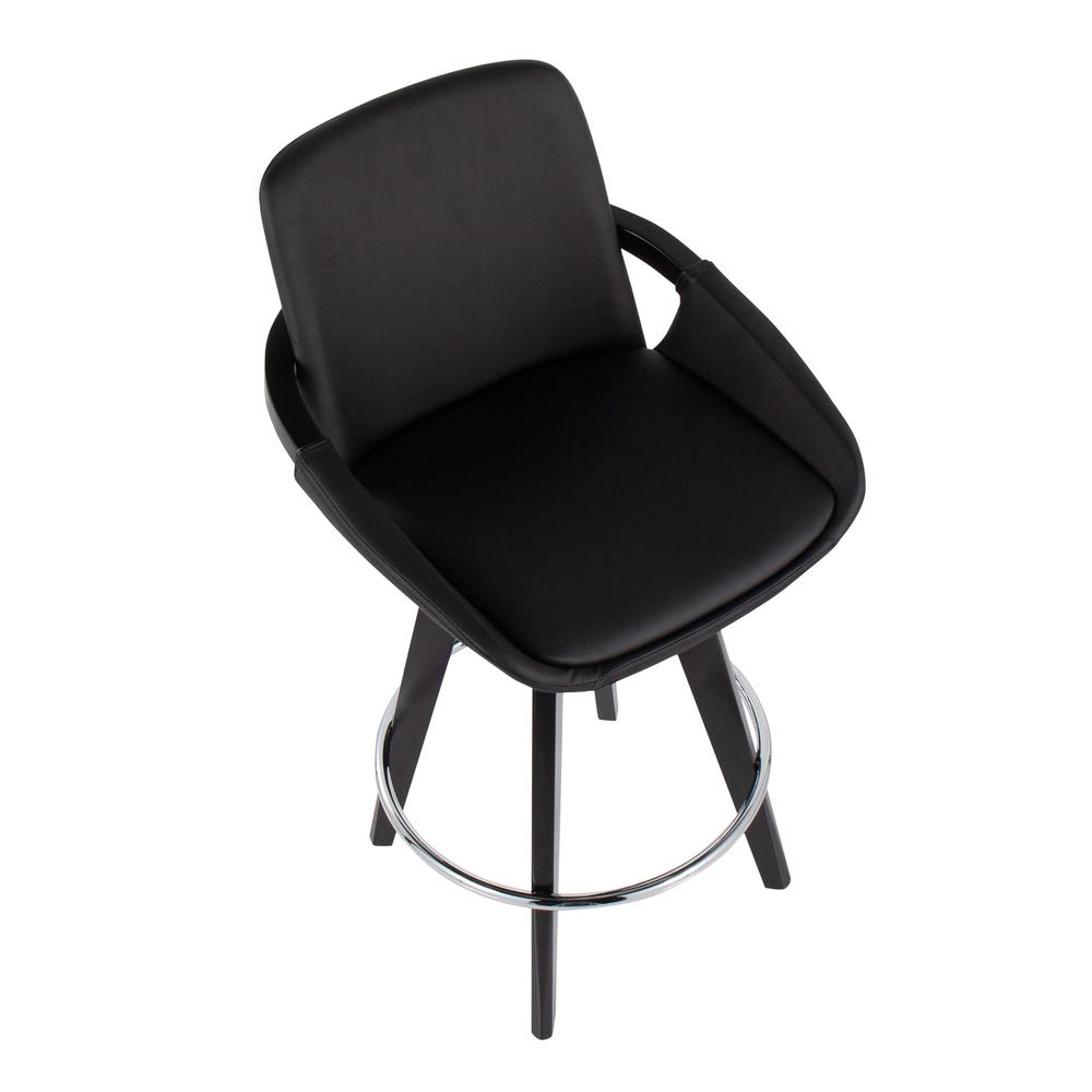 Black Wood, Chrome, Black PU Cosmo Swivel Fixed-Height Counter Stool - Set of 2