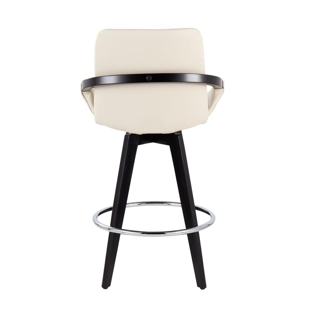 Black Wood, Chrome, Cream PU Cosmo Swivel Fixed-Height Counter Stool - Set of 2