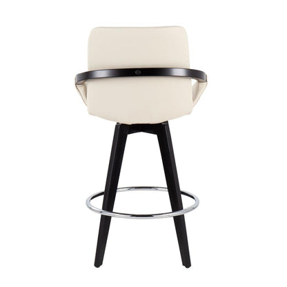 Black Wood, Chrome, Cream PU Cosmo Swivel Fixed-Height Counter Stool - Set of 2
