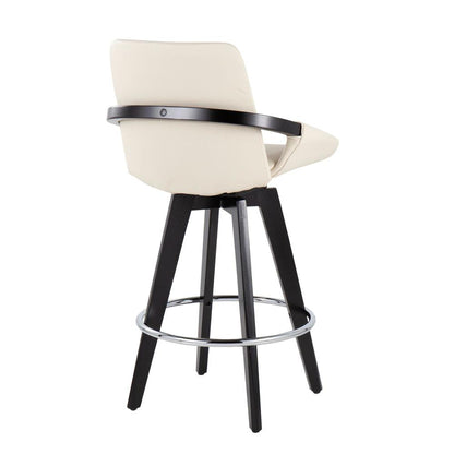 Black Wood, Chrome, Cream PU Cosmo Swivel Fixed-Height Counter Stool - Set of 2