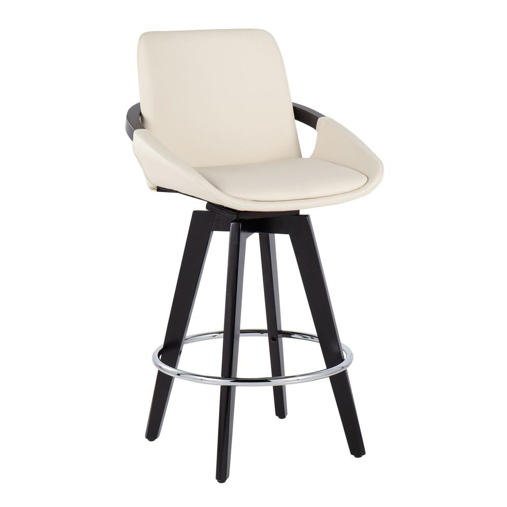 Black Wood, Chrome, Cream PU Cosmo Swivel Fixed-Height Counter Stool - Set of 2