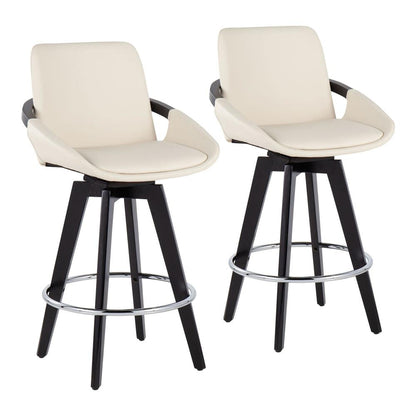 Black Wood, Chrome, Cream PU Cosmo Swivel Fixed-Height Counter Stool - Set of 2