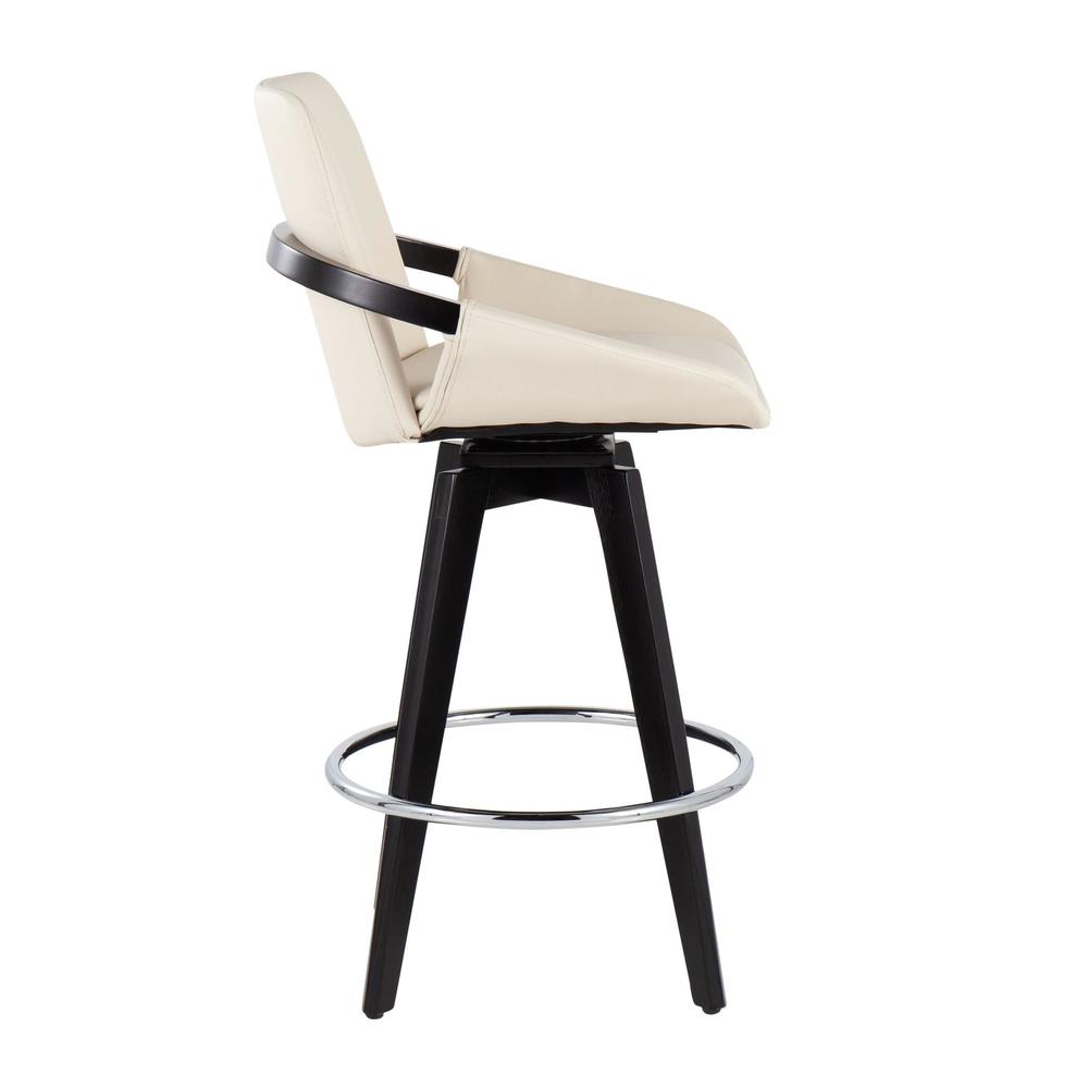 Black Wood, Chrome, Cream PU Cosmo Swivel Fixed-Height Counter Stool - Set of 2