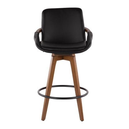 Walnut Bamboo, Black PU, Black Metal Cosmo Counter Stool