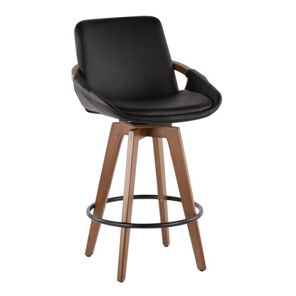 Walnut Bamboo, Black PU, Black Metal Cosmo Counter Stool