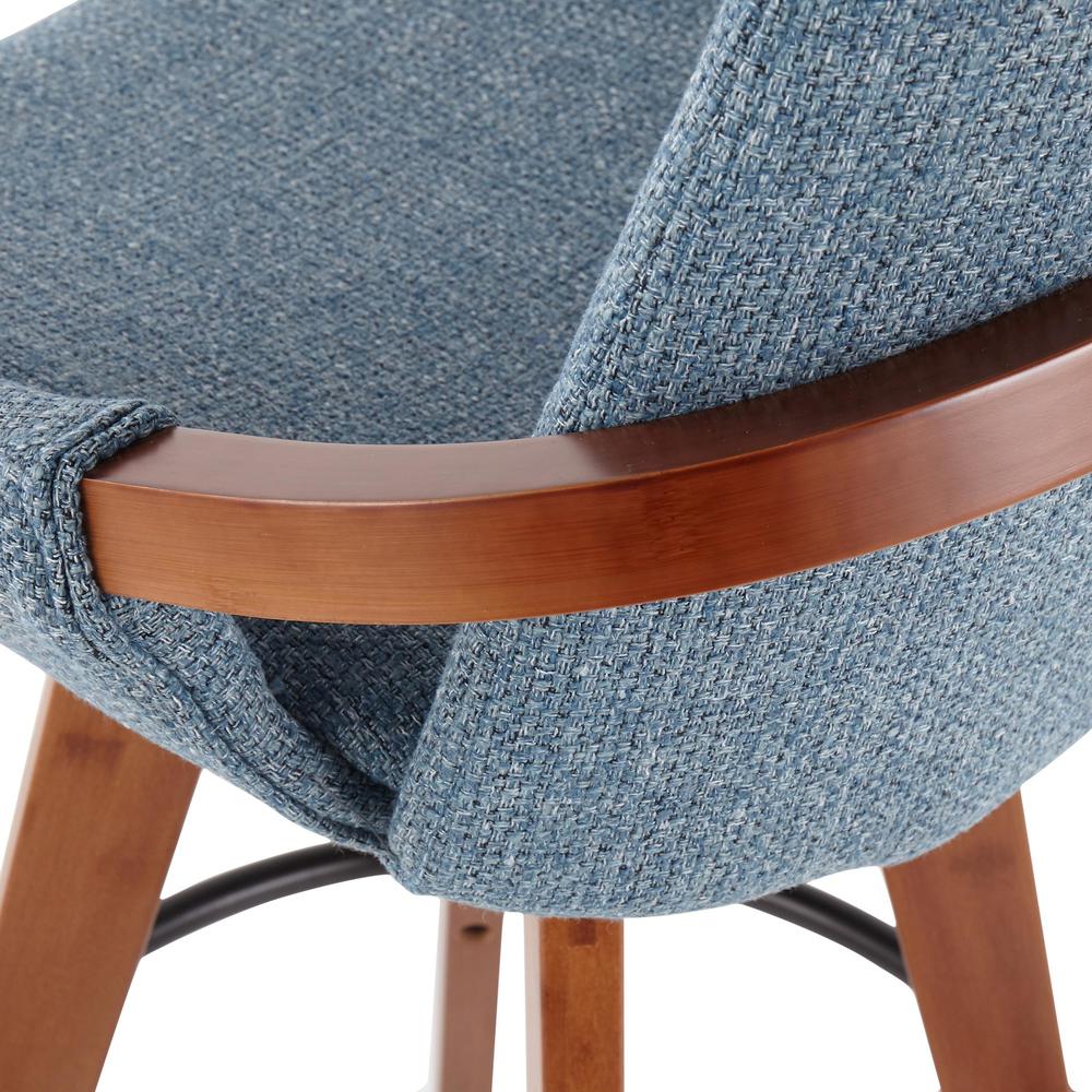 Walnut Bamboo, Blue Noise Fabric, Black Metal Cosmo Counter Stool