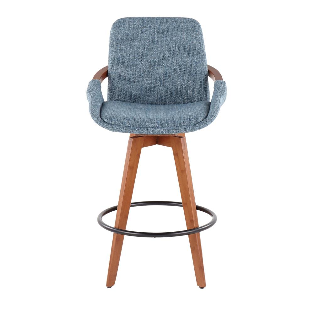 Walnut Bamboo, Blue Noise Fabric, Black Metal Cosmo Counter Stool
