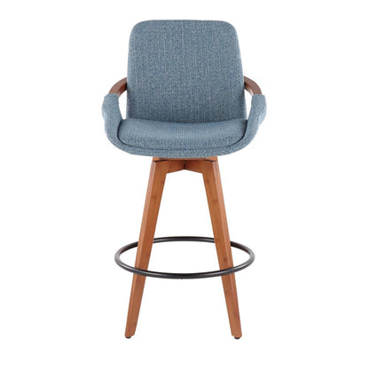 Walnut Bamboo, Blue Noise Fabric, Black Metal Cosmo Counter Stool