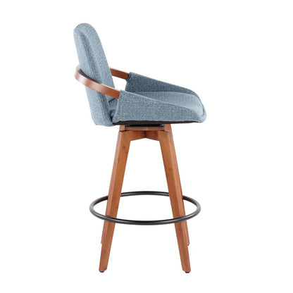 Walnut Bamboo, Blue Noise Fabric, Black Metal Cosmo Counter Stool