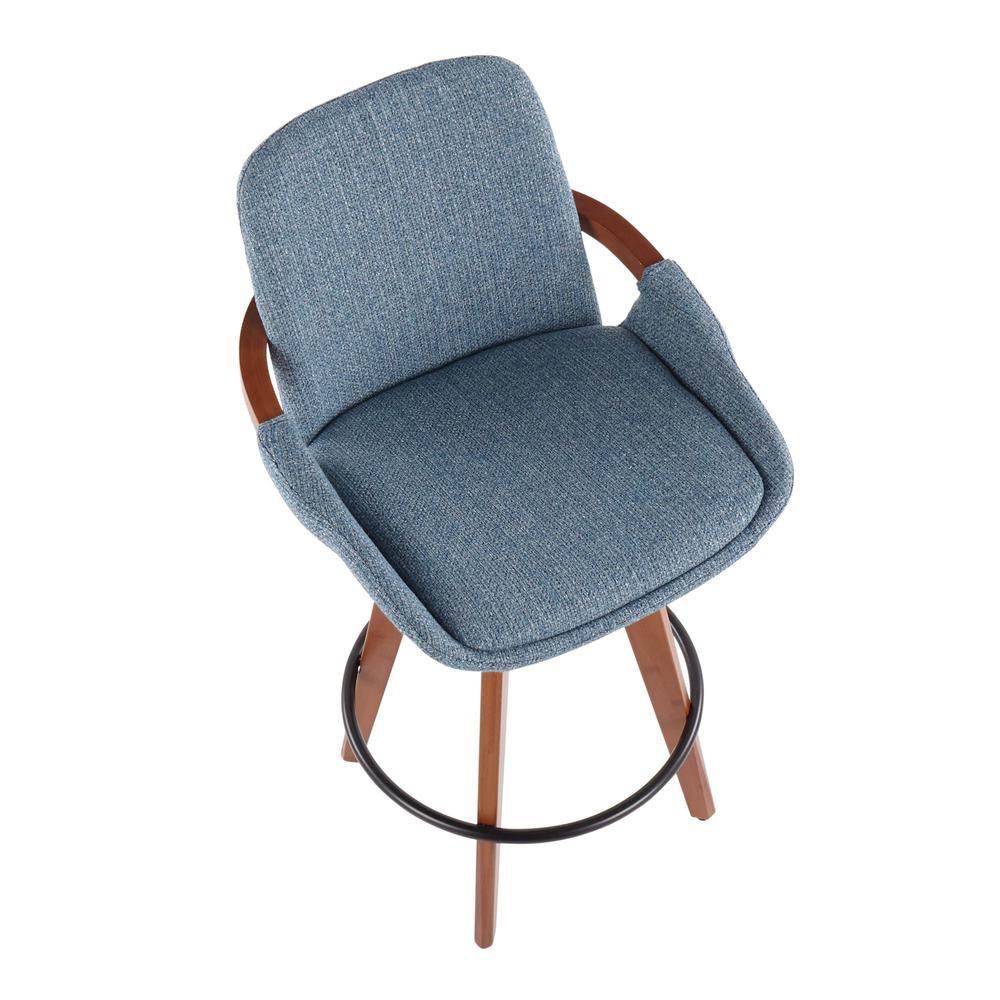 Walnut Bamboo, Blue Noise Fabric, Black Metal Cosmo Counter Stool