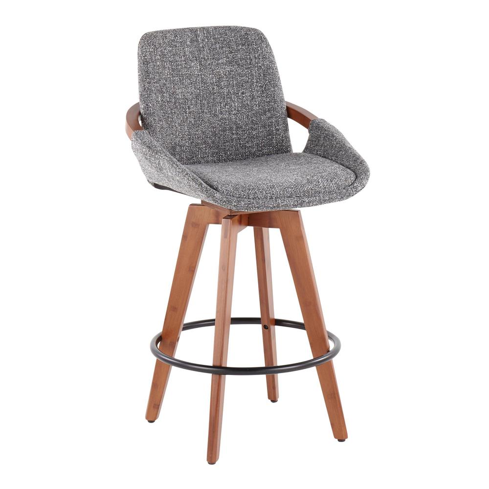 Walnut Bamboo, Grey Noise Fabric, Black Metal Cosmo Counter Stool