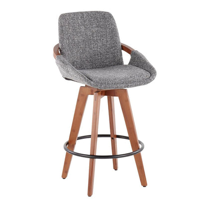 Walnut Bamboo, Grey Noise Fabric, Black Metal Cosmo Counter Stool