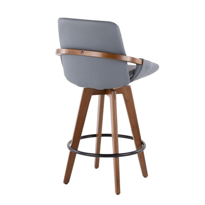 Walnut Bamboo, Grey PU, Black Metal Cosmo Counter Stool