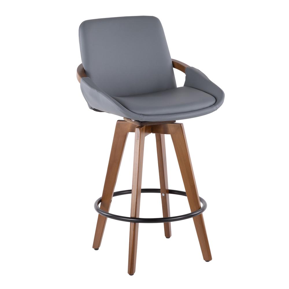 Walnut Bamboo, Grey PU, Black Metal Cosmo Counter Stool