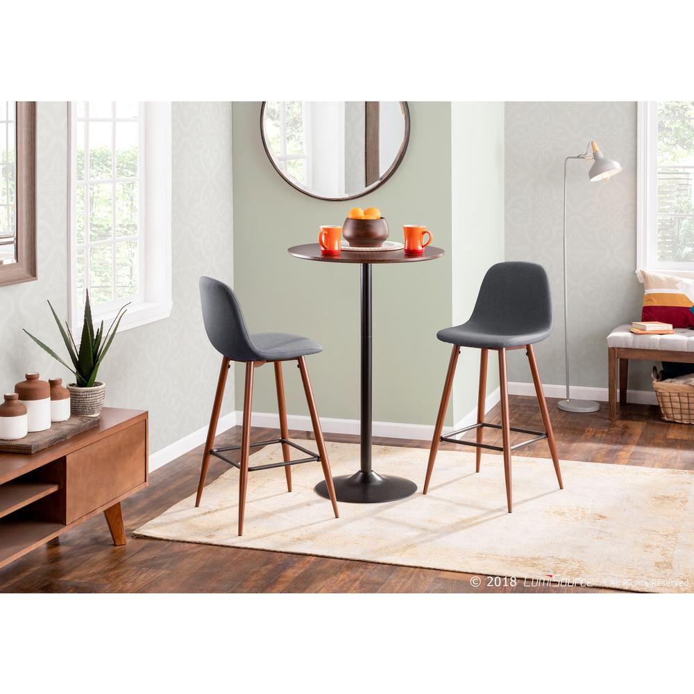 Pebble Mid-Century Modern Counter Stool in Walnut and Blue - Set of 2