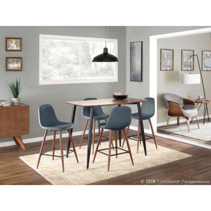 Pebble Mid-Century Modern Counter Stool in Walnut and Blue - Set of 2
