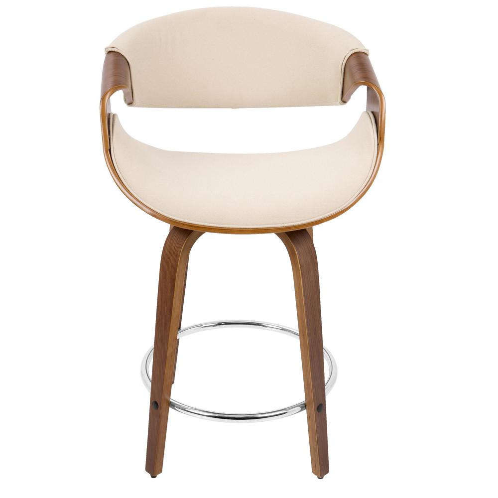 Walnut Wood, Cream Fabric, Chrome Curvini 24'' Counter Stool - Set of 2