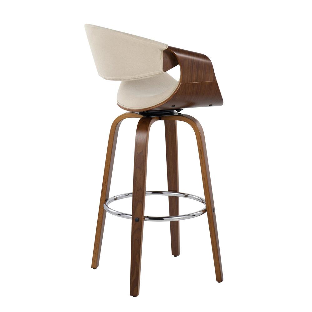 Walnut Wood, Cream Fabric, Chrome Curvini 30'' Fixed Height Barstool - Set of 2
