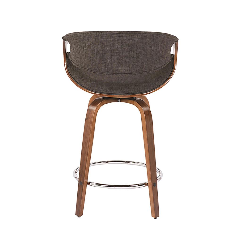 Walnut Wood, Charcoal Fabric, Chrome Curvini 24'' Counter Stool - Set of 2