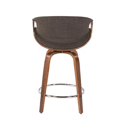 Walnut Wood, Charcoal Fabric, Chrome Curvini 24'' Counter Stool - Set of 2