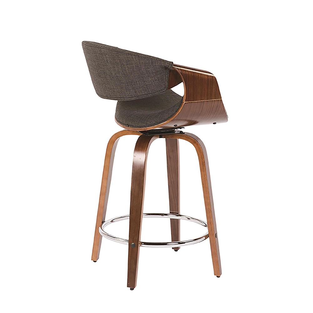 Walnut Wood, Charcoal Fabric, Chrome Curvini 24'' Counter Stool - Set of 2
