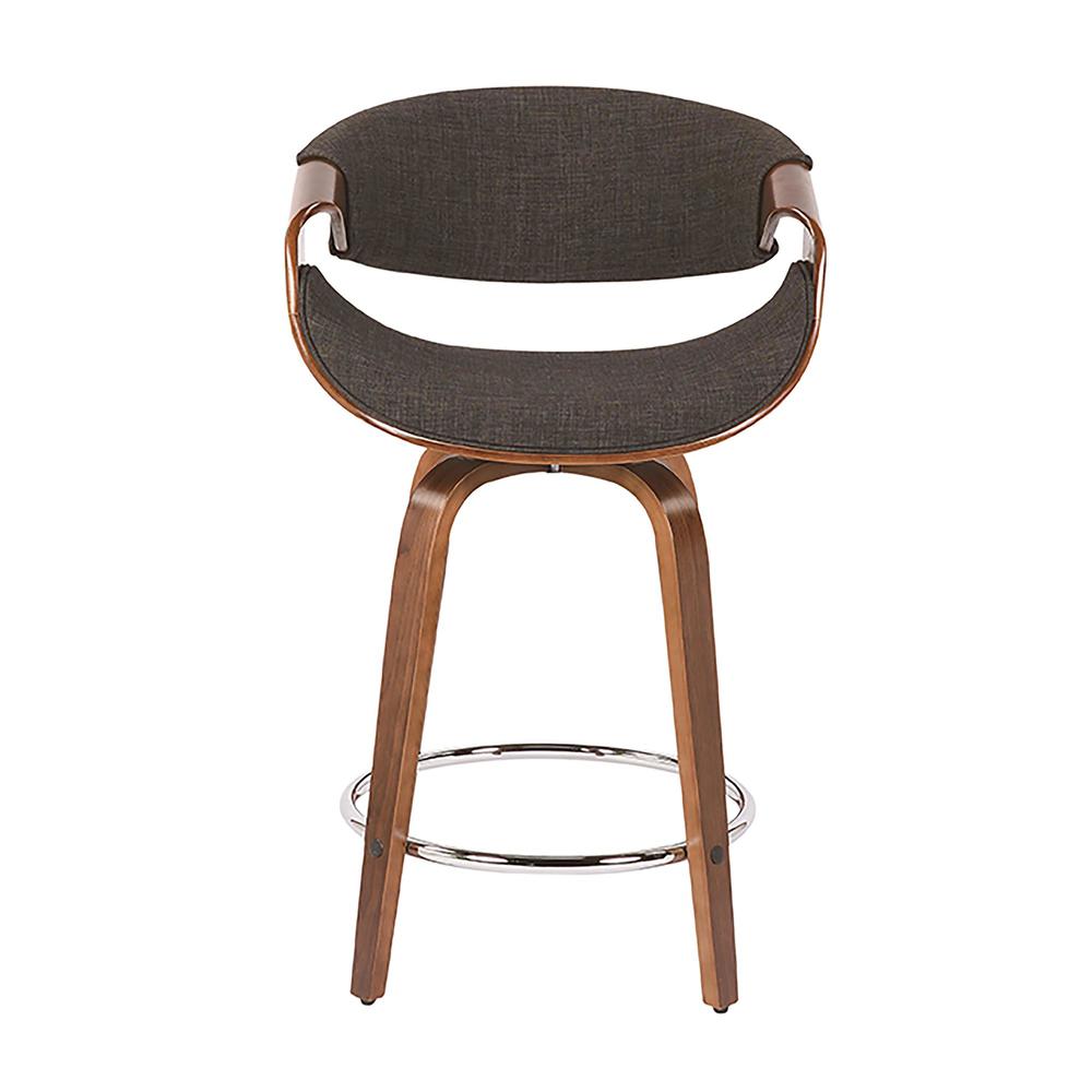 Walnut Wood, Charcoal Fabric, Chrome Curvini 24'' Counter Stool - Set of 2