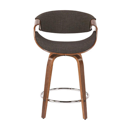 Walnut Wood, Charcoal Fabric, Chrome Curvini 24'' Counter Stool - Set of 2