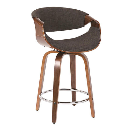 Walnut Wood, Charcoal Fabric, Chrome Curvini 24'' Counter Stool - Set of 2