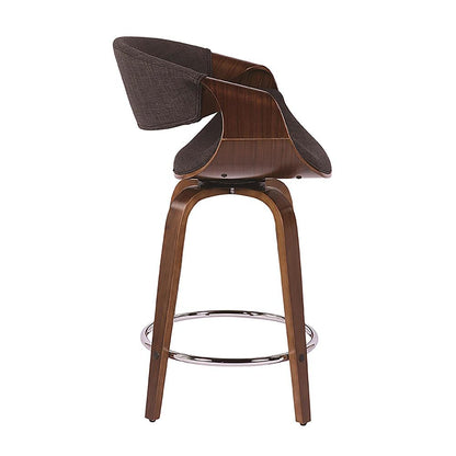 Walnut Wood, Charcoal Fabric, Chrome Curvini 24'' Counter Stool - Set of 2