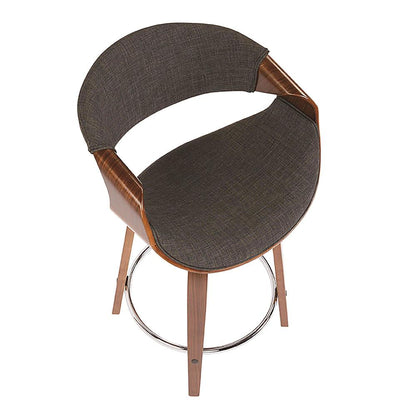 Walnut Wood, Charcoal Fabric, Chrome Curvini 24'' Counter Stool - Set of 2