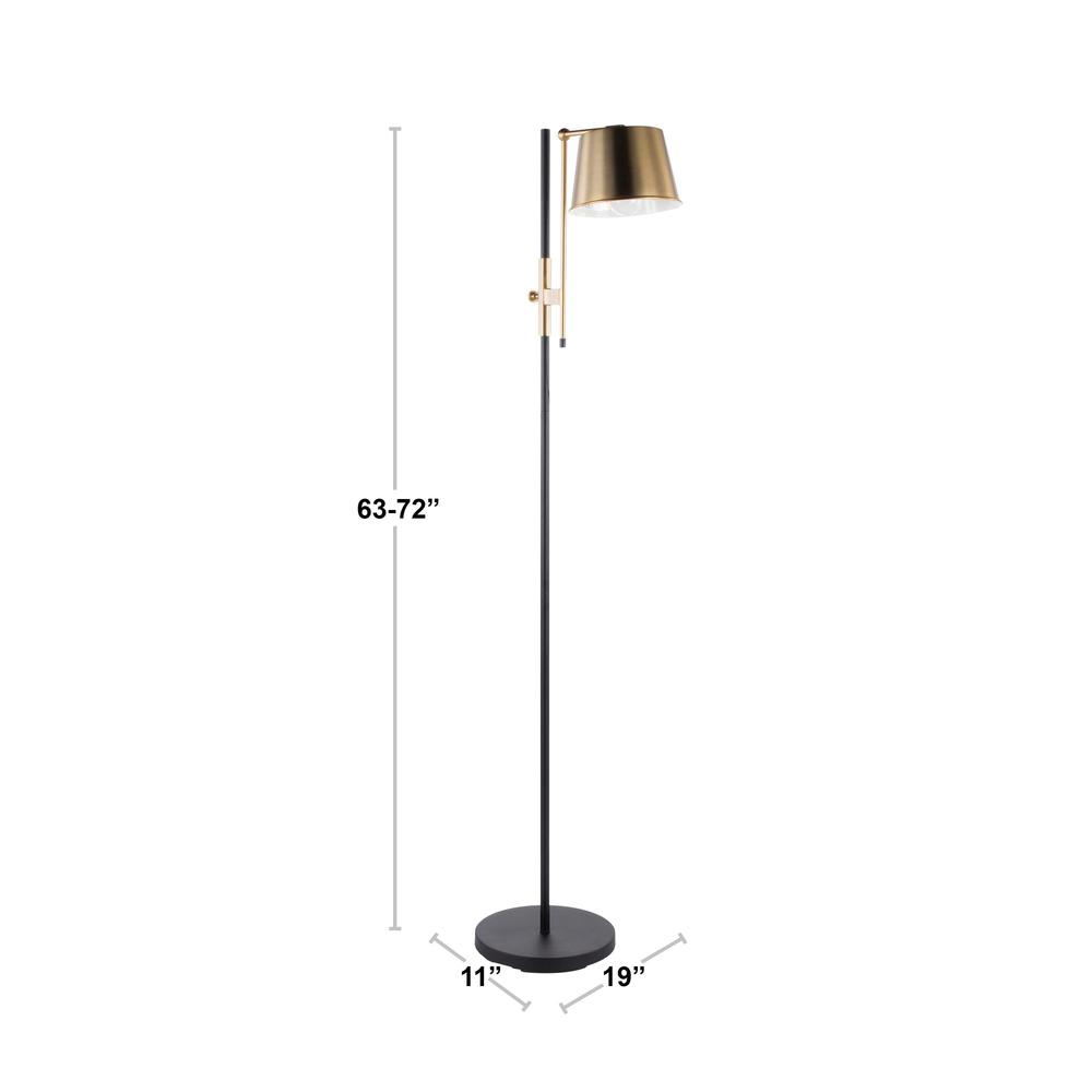 Metric Industrial Floor Lamp in Black and Antique Brass